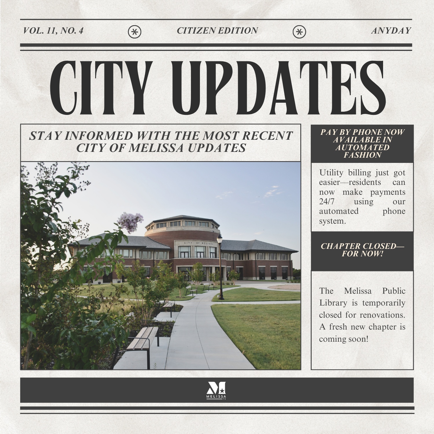 Newspaper image with the words City Updates