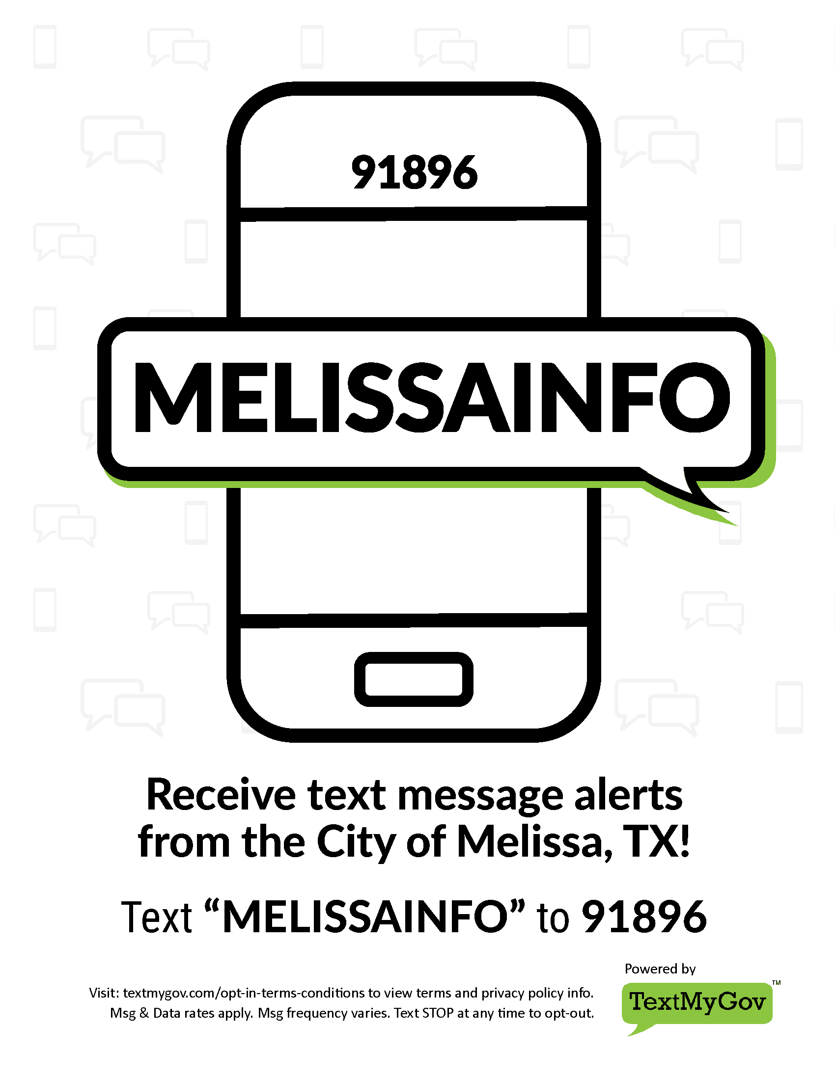 White black and green image of a phone with words about texting 