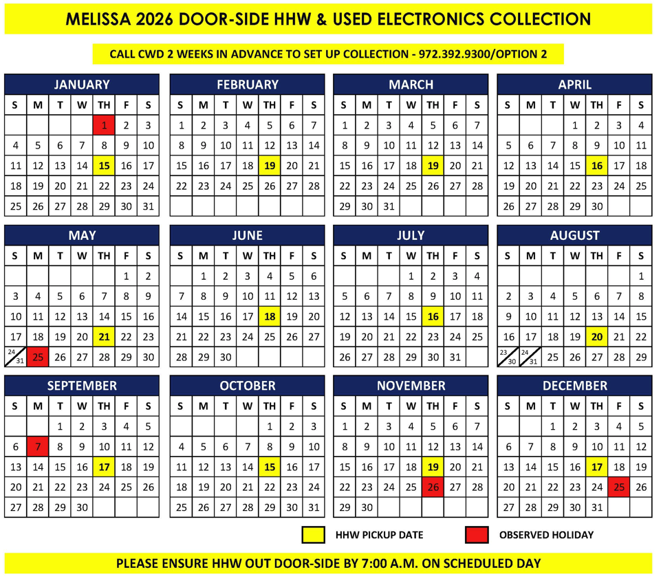 2026 Door-Side Household Hazardous Waste & Used Electronics Collection Calendar